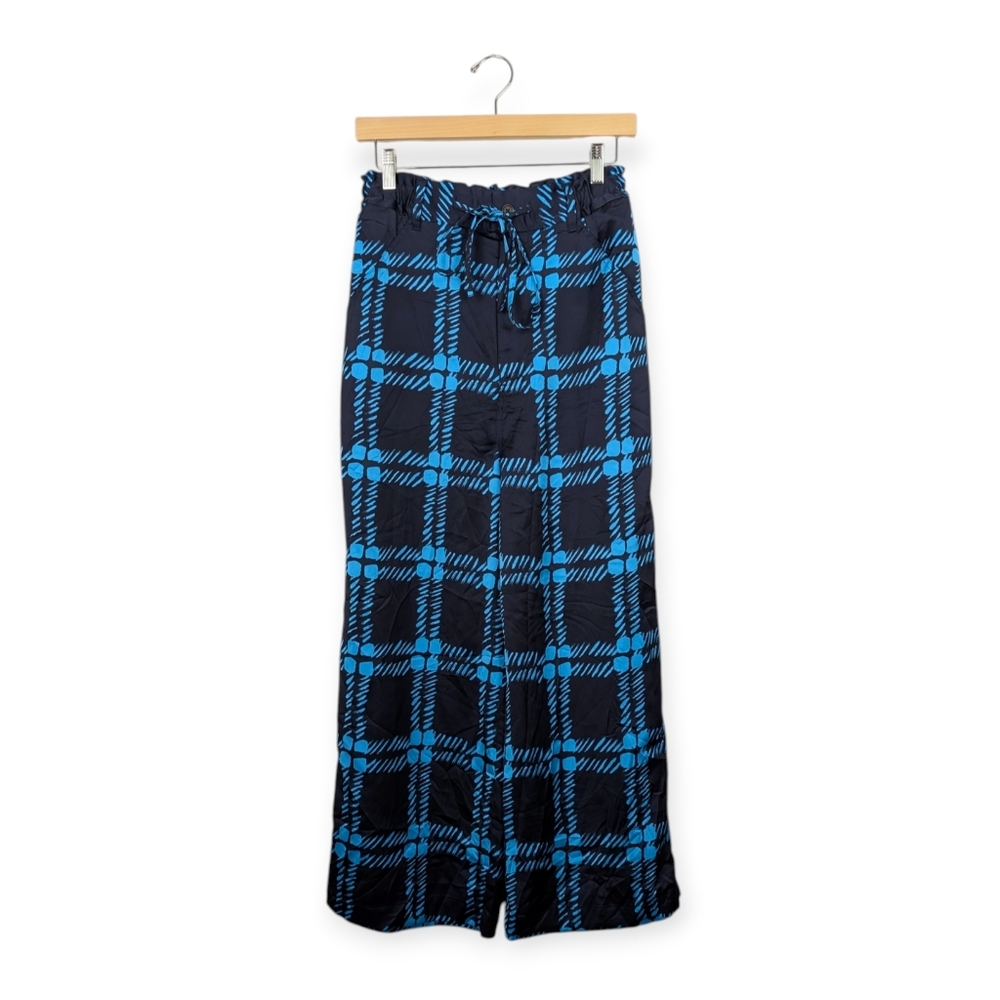 Marni Uniqlo Wide Leg Trousers S Blue Pattern Print Relaxed Fit Statement Casual